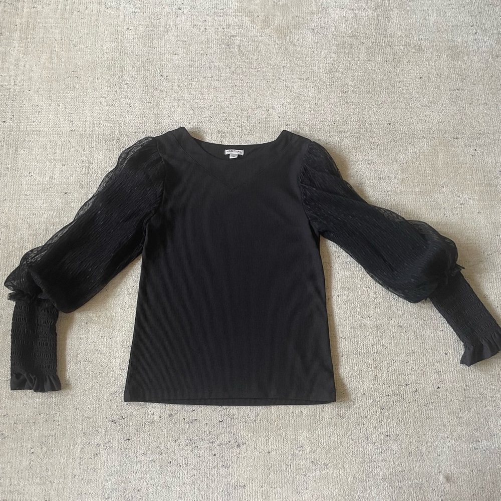 Habitual Black Ruffled Puff long Sleeve Blouse sz 12 school fall